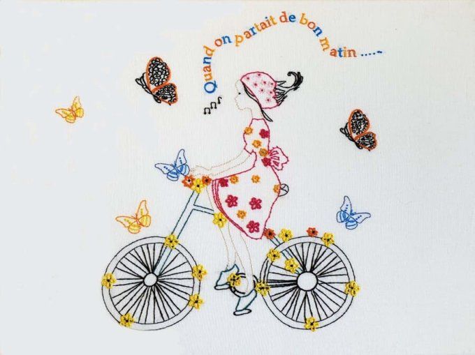 Kit de broderie traditionnelle :  A bicyclette de Sophie Delhomme