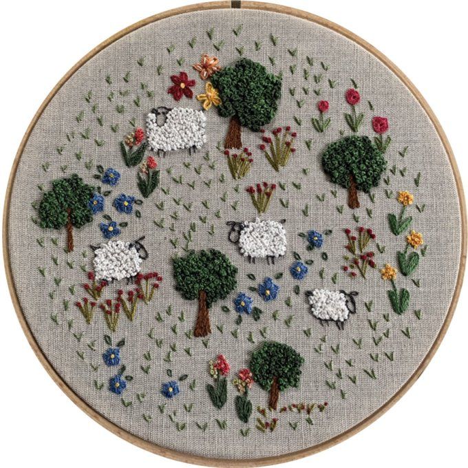 Kit de broderie traditionnelle : Mes moutons dans la prairie