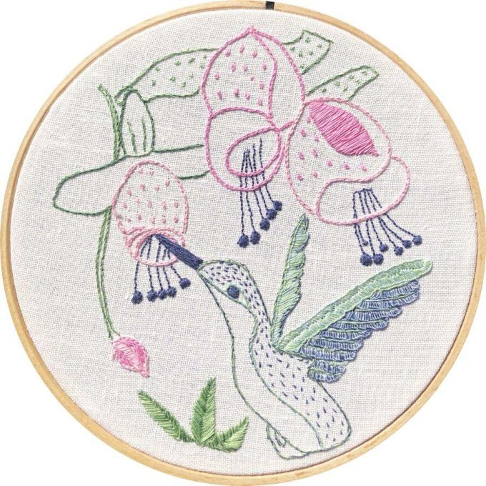 Kit de broderie traditionnelle : Le repas du colibri Sophie Delhomme