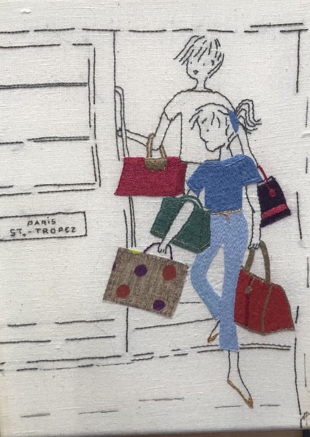 Kit de broderie traditionnelle : "Mademoiselle part pour les vacances d'été". 