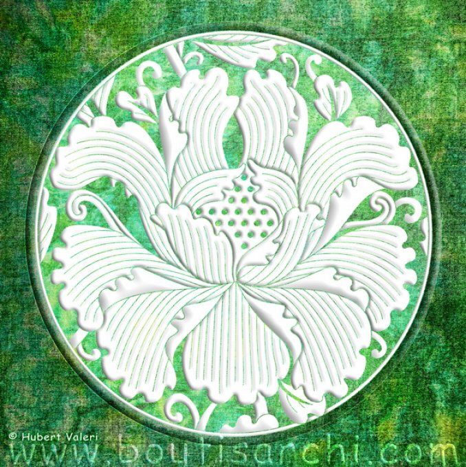 Boutis : Médaillon à la fleur du soleil levant.