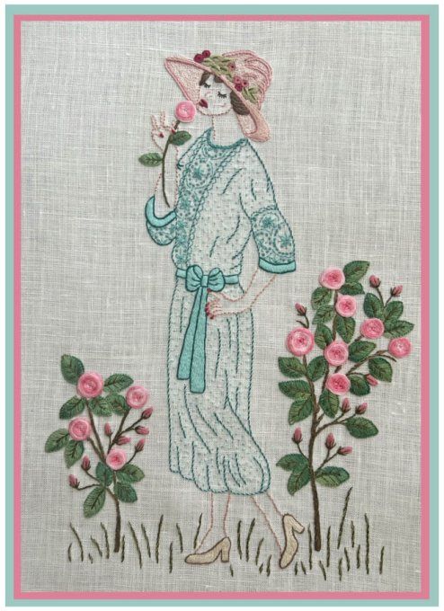 Kit de broderie traditionnelle :  MILADY AU JARDIN de Sophie Delhomme