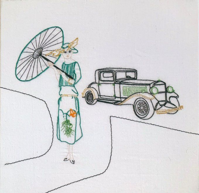 Kit de broderie traditionnelle :  MILADY en voiture de Sophie Delhomme