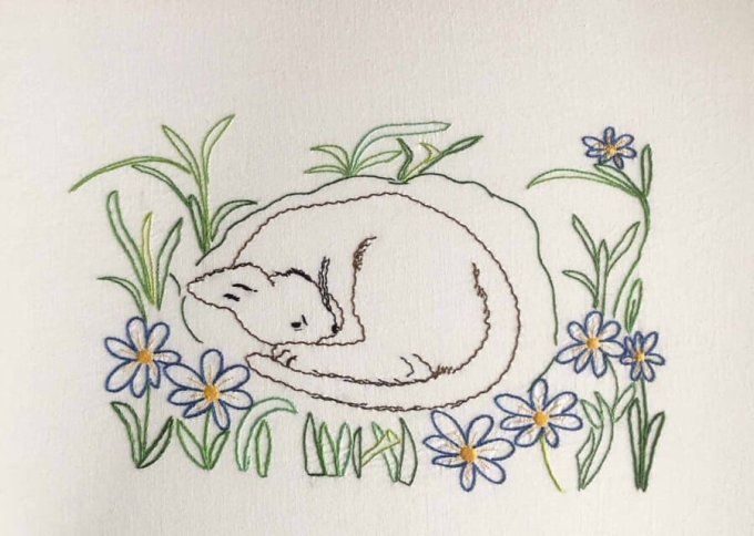 Kit de broderie traditionnelle :  Mister chat dort de Sophie Delhomme