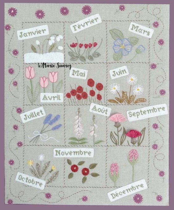 Kit de broderie traditionnelle : Fleurs de l'année de Marie Suarez
