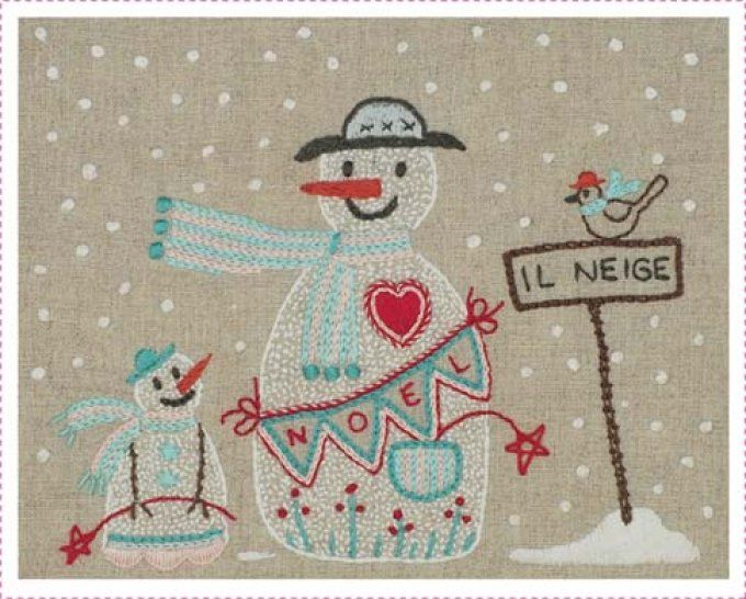 Kit de broderie traditionnelle : Il neige fond ficelle de Marie Suarez