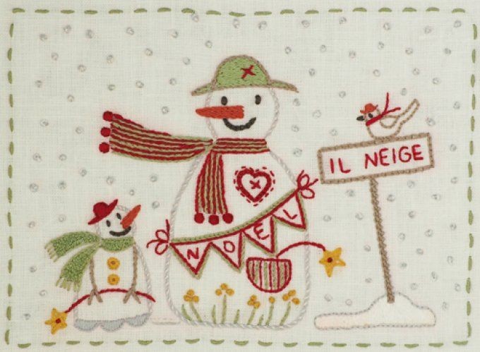 Kit de broderie traditionnelle : Il neige fond blanc de Marie Suarez