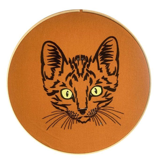 MINOU TISSU ROUILLE MODELE BRODERIE CHAT NOIR