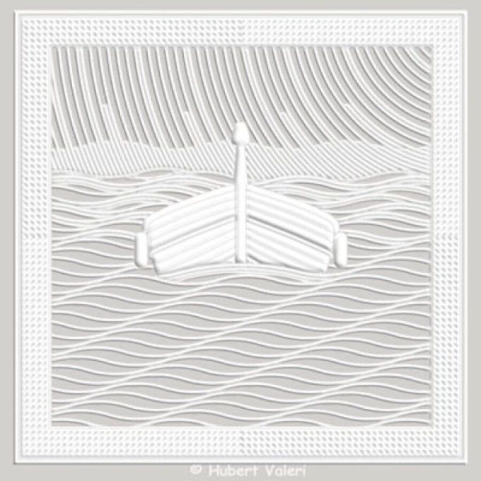 Boutis : Carré barque (± 41 cm *41 cm) d'Hubert Valeri