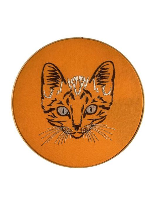 MINOU TISSU ORANGE MODELE BRODERIE CHAT SIAMOIS NOIR