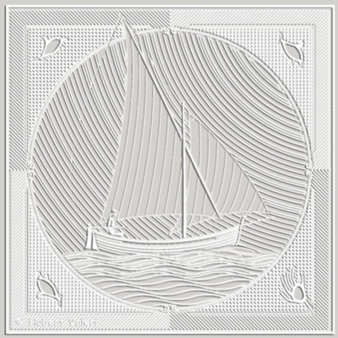 Boutis : Voile latine aux Dauphins ( ≈ 55.7 * 55.7 cm ) CARRE